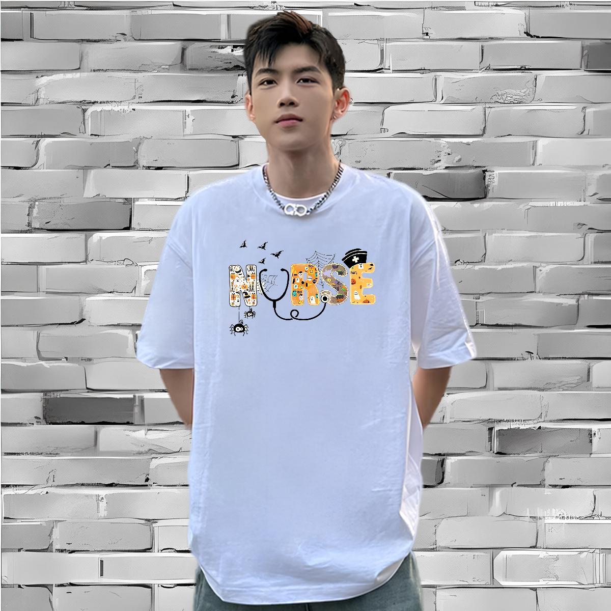 Wholesale T-Shirts for Men 230g Pure Cotton halloween Sports Casual Top Tees Crew Neck Loose Fit Men Tops Tees Oversized 3XL 4XL