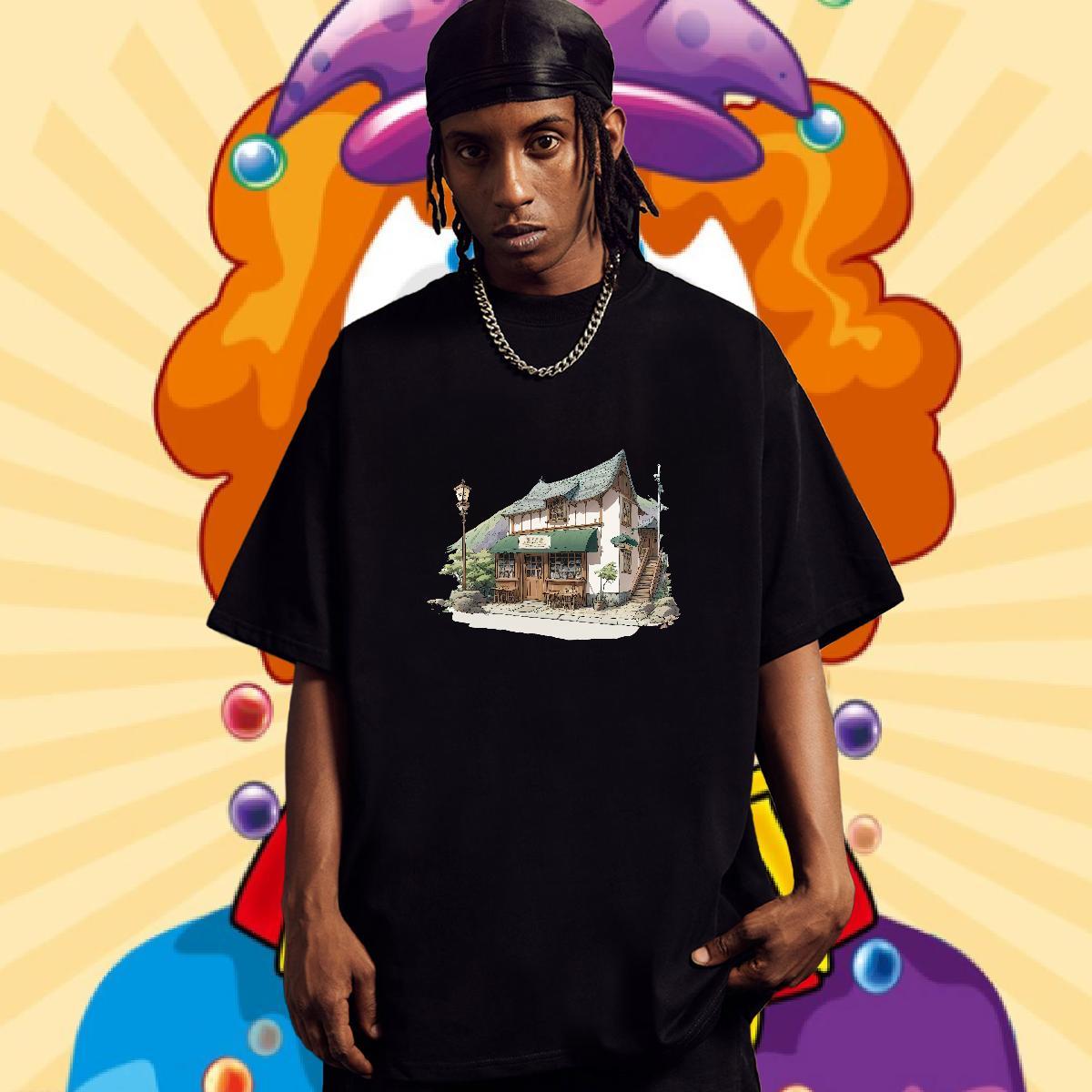 Fashion New T Shirts Men 100% Cotton 230g House Sport Wear Crew Neck Breathable Cool Men Clothes T-Shirt Cartoon Printing L-4XL