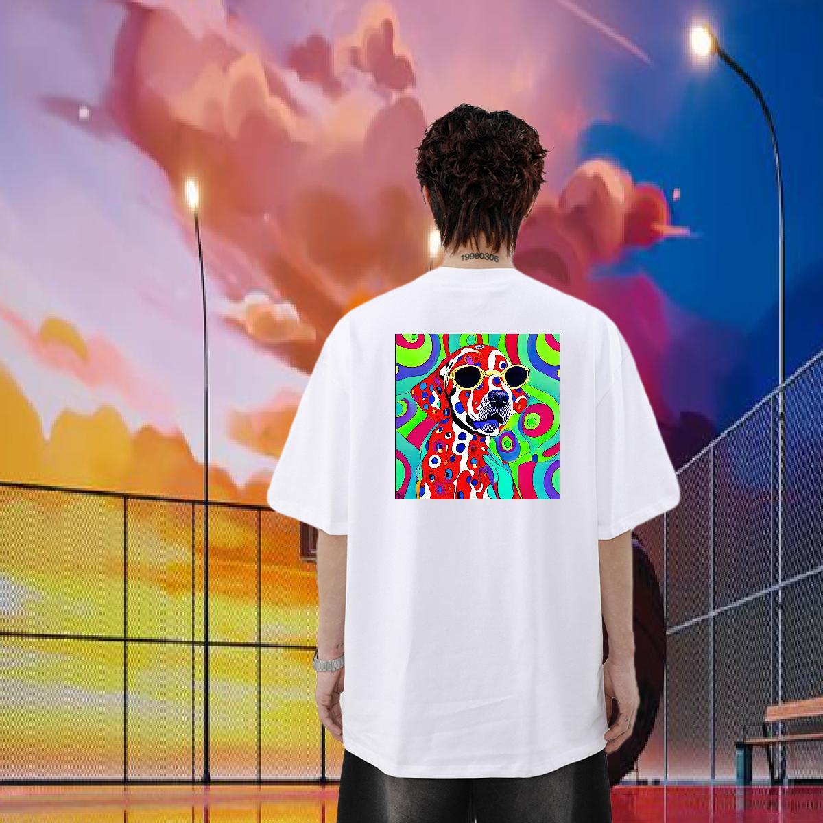 Classic T-Shirts 230g Cotton dog Street Wear Polos O-Neck Short Sleeve Soft Men Tops Tees Cartoon Print