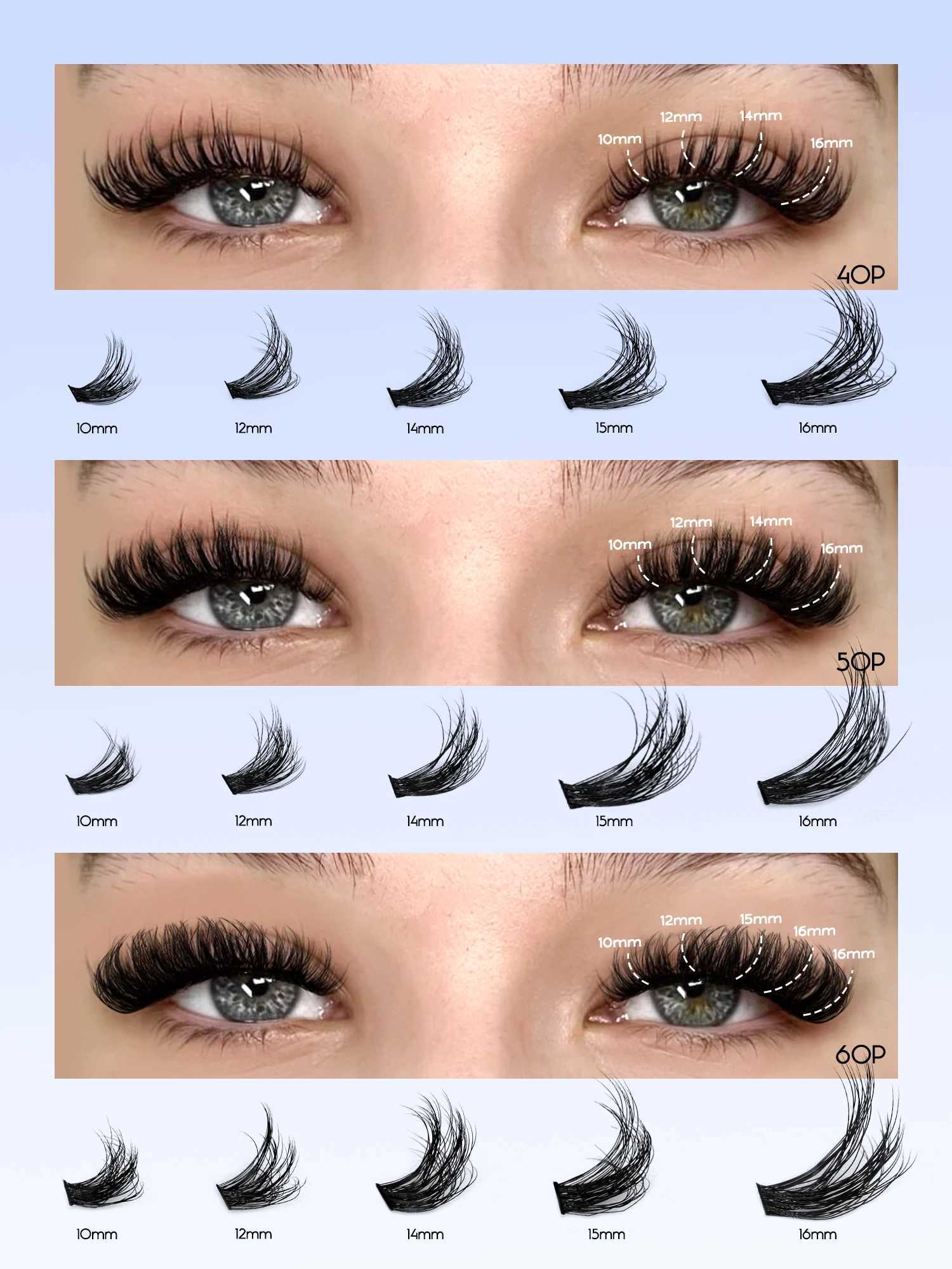 GROINNEYA Cluster Lashes Kit Fluffy Individual Lashes Volume Mixed Tray Faux Mink Lashes Eyelash Extension MakeupM240806