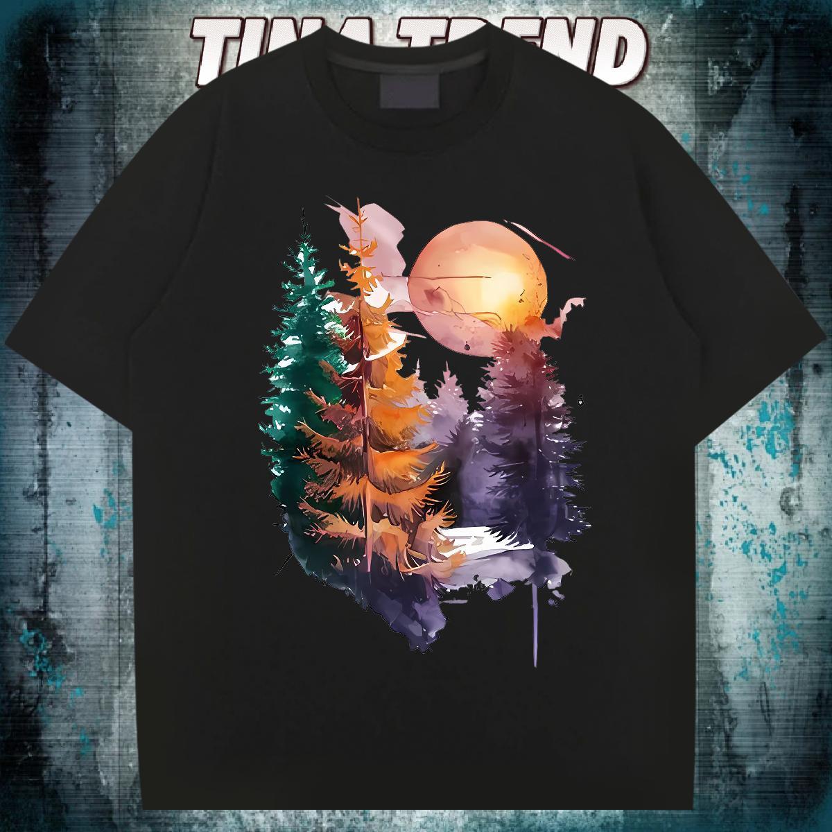 Fashion Design Mens T Shirts 230g Cotton tree High Street Hip Hop Tee Shirt Breathable Short Sleeve Cool Men Tshirts Custom Big Size