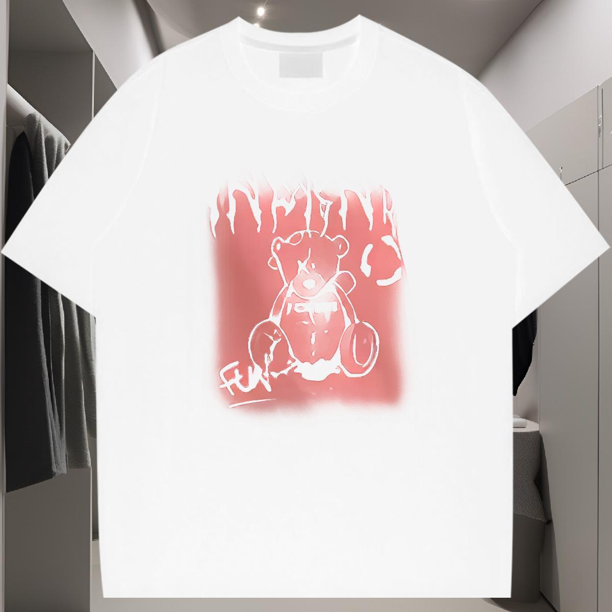 T shirt 100% Cotton 230g bear Casual Beach Breathable Short Sleeve Cartoon Printing L-4XL Men Tops Tees Factory Direct Loose Fit Tees Shirts