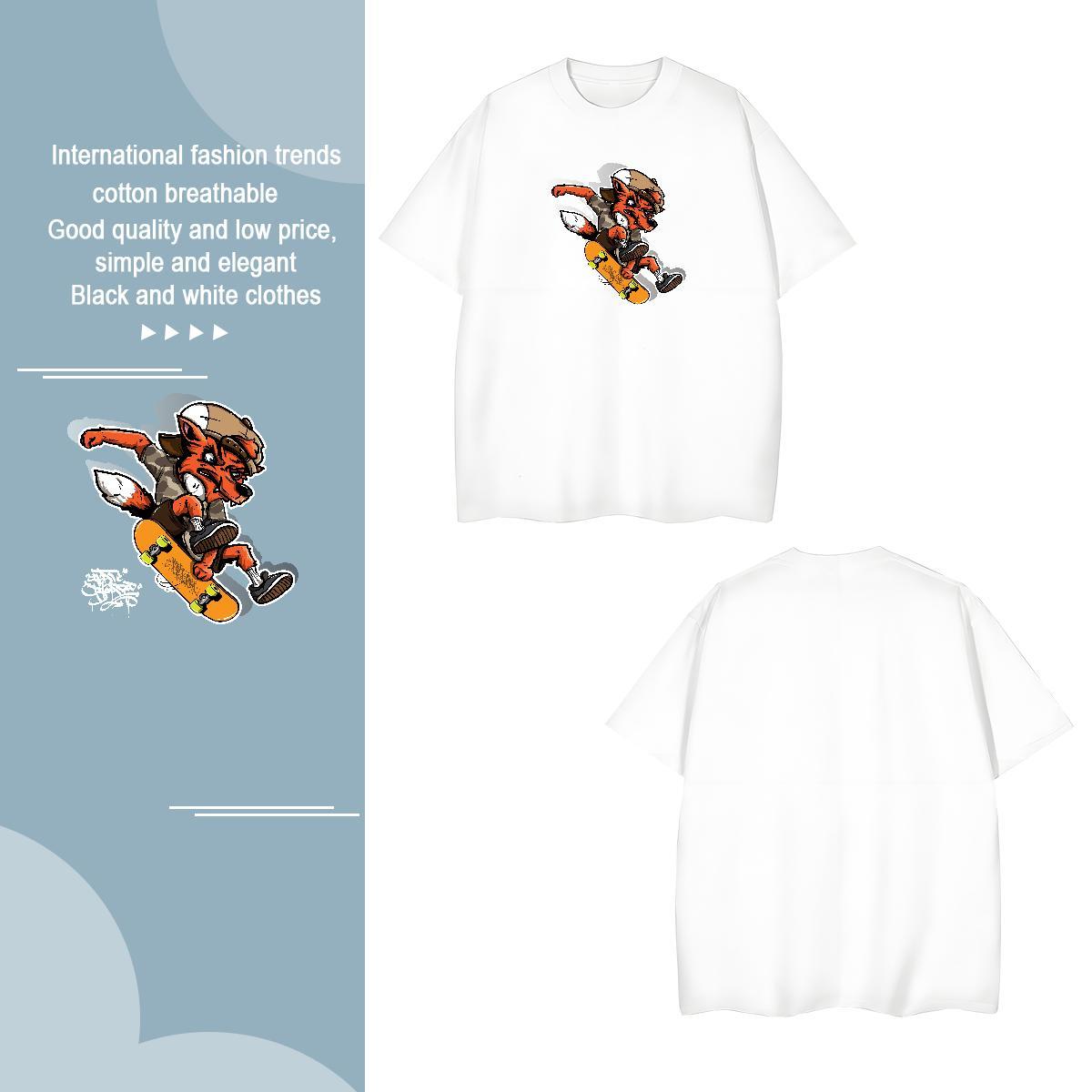 T Shirt For Man 230g Cotton wolf Sports Casual Crew Neck Graphic Men Tees Fashion New Soft Top Tees