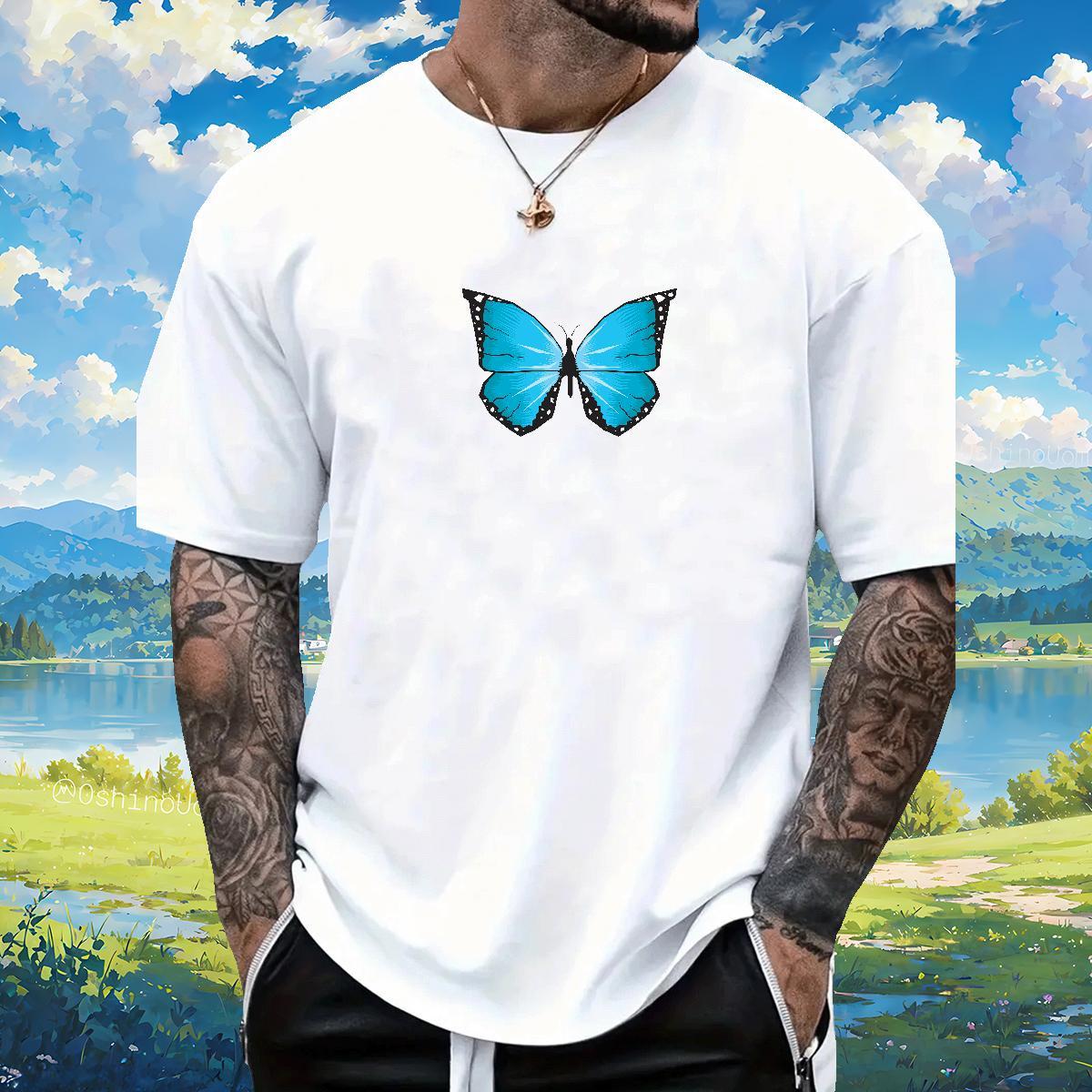 Men T Shirts 100% Cotton 230g Butterfly Hip Hop Breathable Oversized 4XL Men Tees Customized Loose Fit Tops Tees
