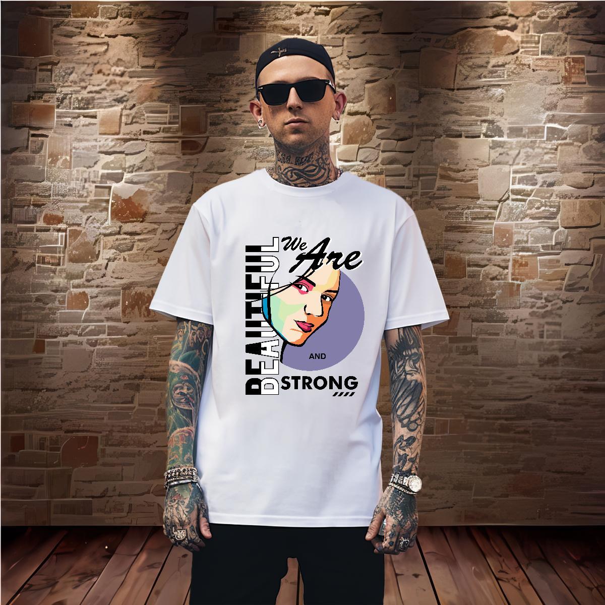 T-Shirts for Men 230g Cotton portrait Summer Casual Breathable Short Sleeve DIY Men Tops Tees Fashion New Brand Tops Shirt