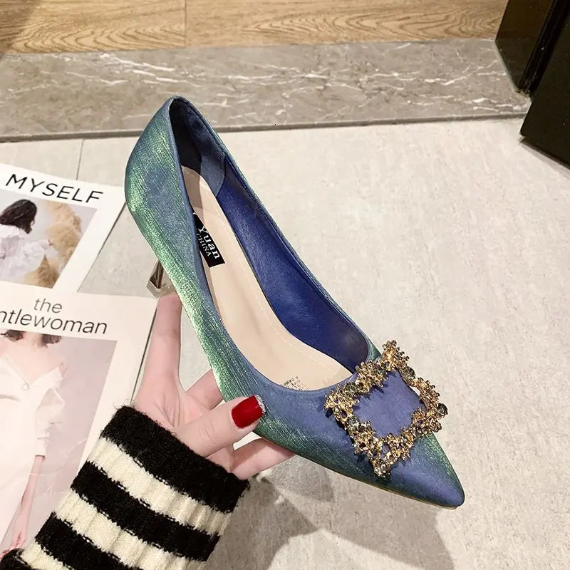 Sexy sequin rhinestone beige wedding shoes 7cm high heels womens thin high heels 240802