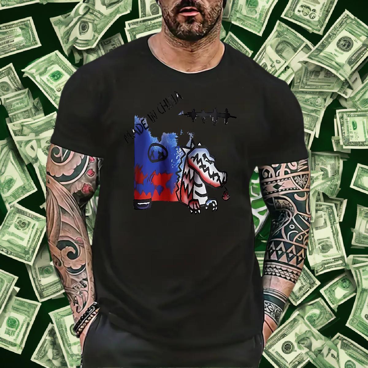 T-Shirts for Men 230g 100% Cotton dinosaur Street Wear Crew Neck Plus Size Cartoon Tshirts New Arrival Brand Tops Tees