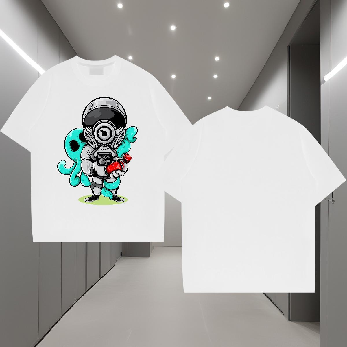 T-Shirts 230g Pure Cotton cosmonaut Daily Wear Short Sleeve Soft Custom Anime Men Tees DIY Customized Wholesale Tops