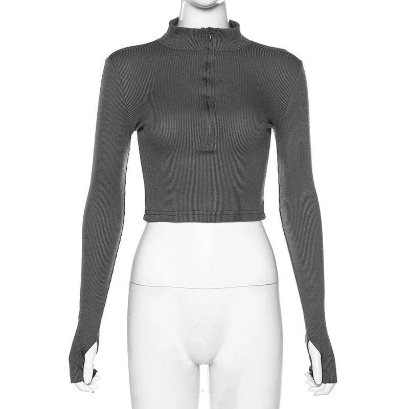 solid color casual T-shirt women long sleeves turtleneck crop tops sexy simple style party club spring summer 240806
