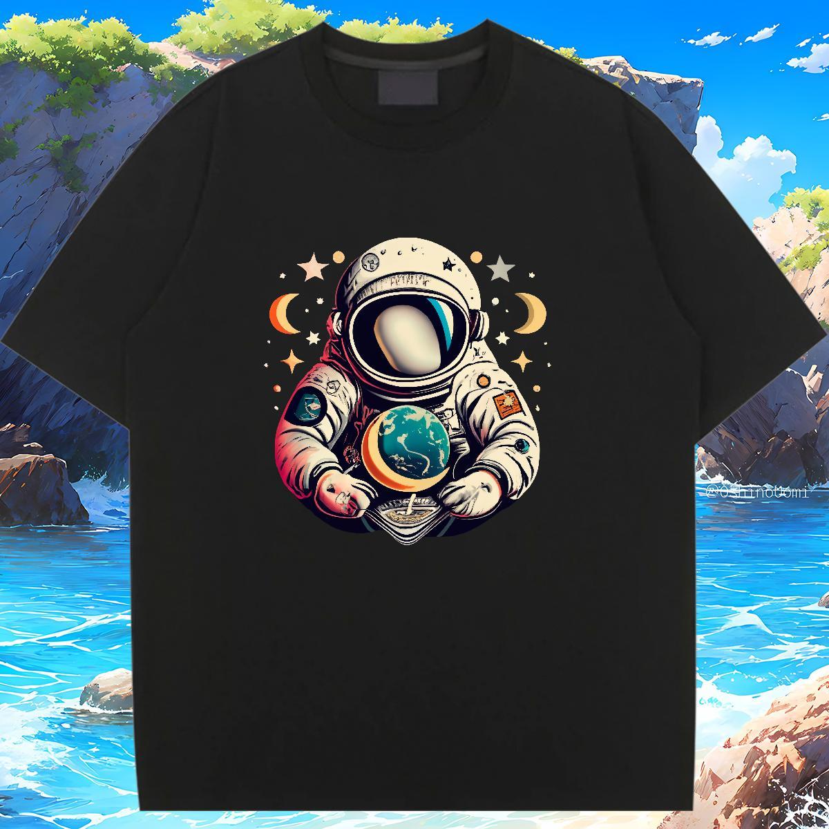 Loose fit T shirt Short sleeve Soft Lady T shirt Cartoon Printing L-4XL spaceman High Street Hip Hop 100% Cotton 230g Custom Clothings