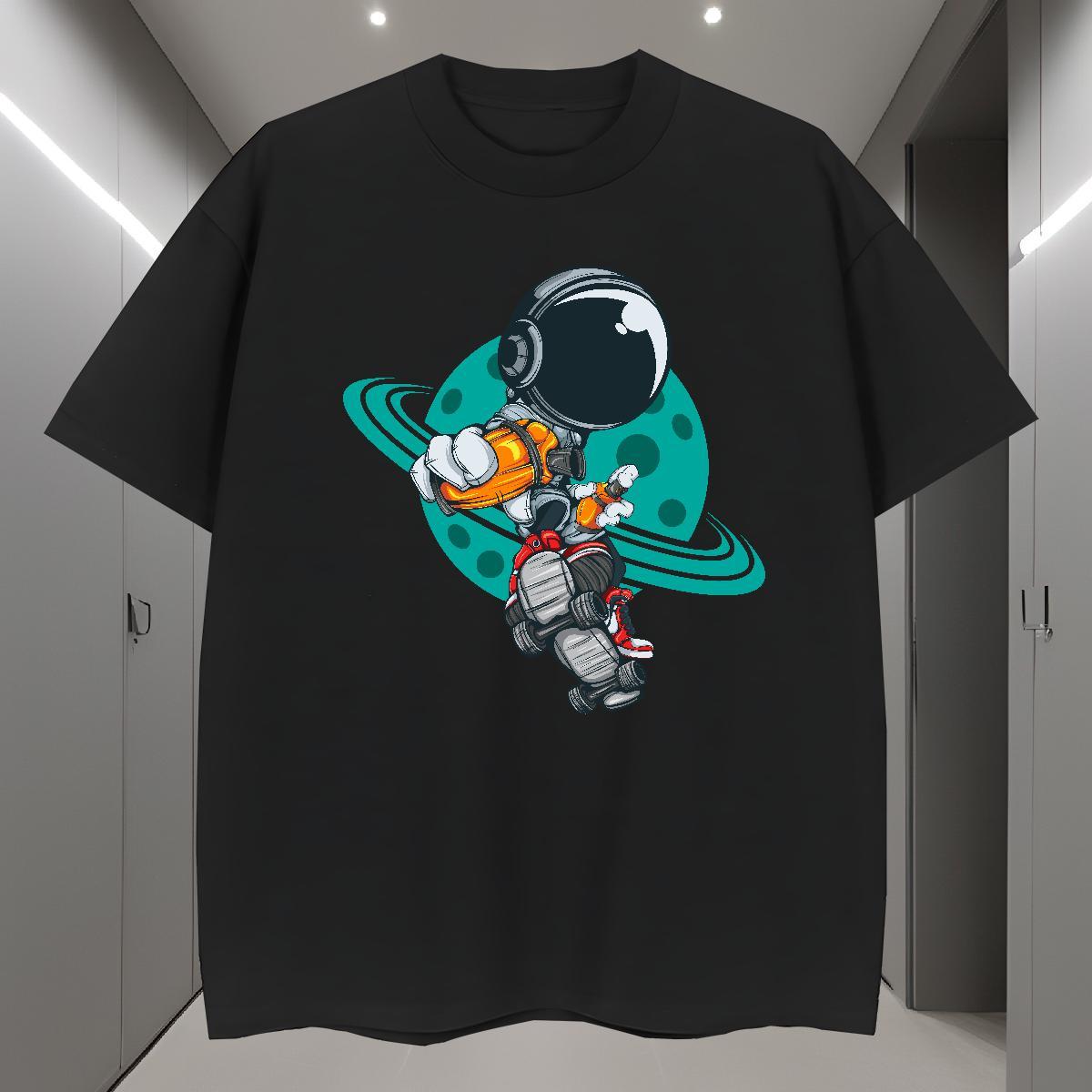 T shirt 230g Pure Cotton cosmonaut Street Breathable Short Sleeve DIY Mens Tshirts Brand High Quality Tops Shirt