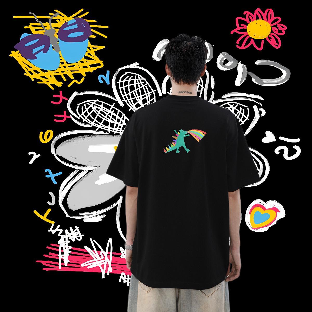 New Man T Shirts 100% Cotton 230g dinosaur Casual Beach Clothes O-Neck Short Sleeve Unisex Tshirts Custom Printing