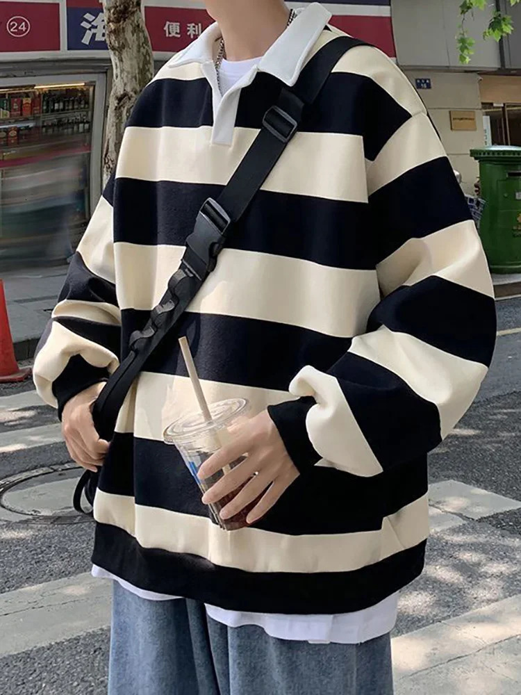 Green Striped T shirt Women Oversized Tee Harajuku Long Sleeve preppy Polo Shirt Ladies T-shirts For Teenagers Spring Casual Top 240806