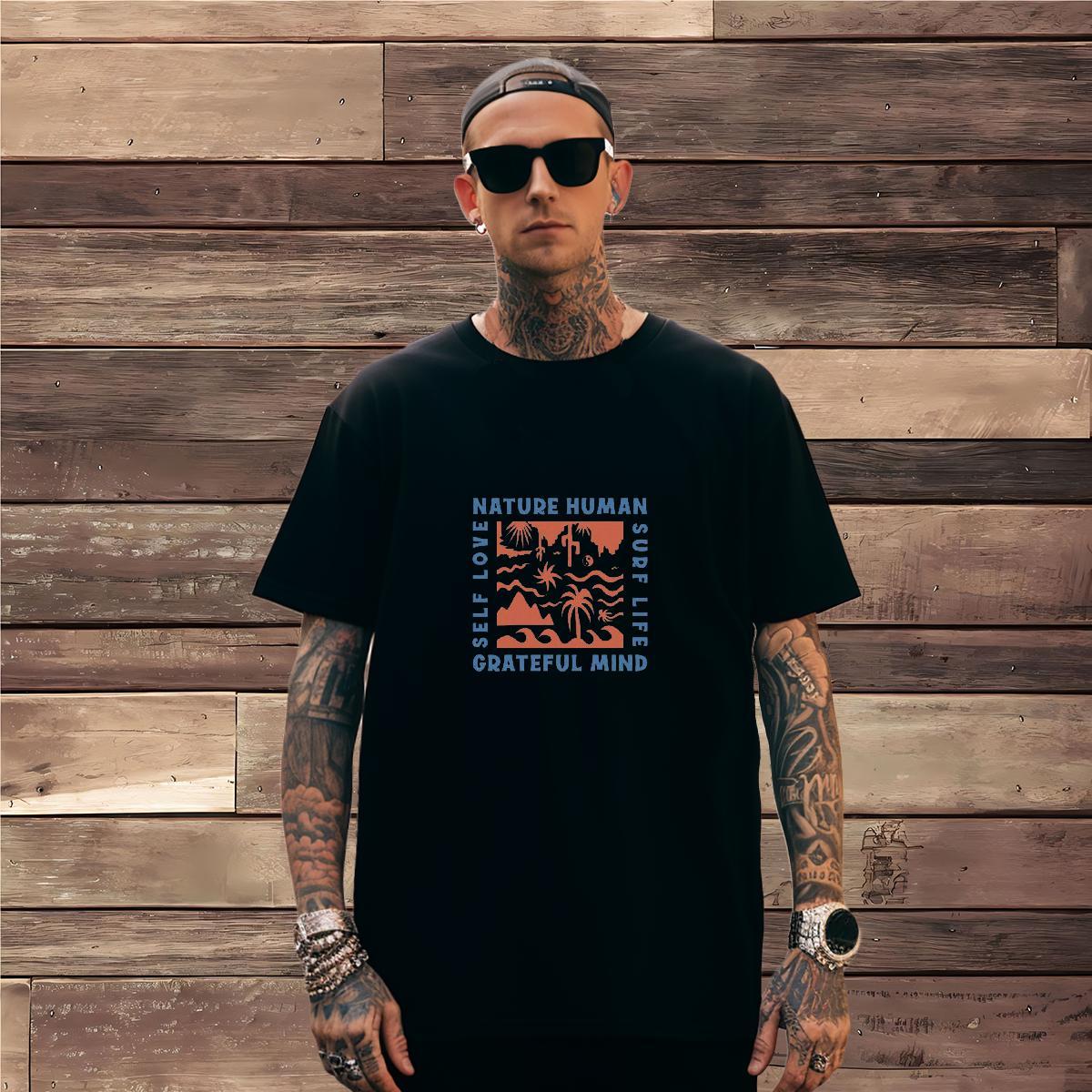 Men T Shirts 230g Pure Cotton tree Casual O-Neck Short Sleeve Custom Anime Men Clothes T-Shirt Fashion Soft Tees