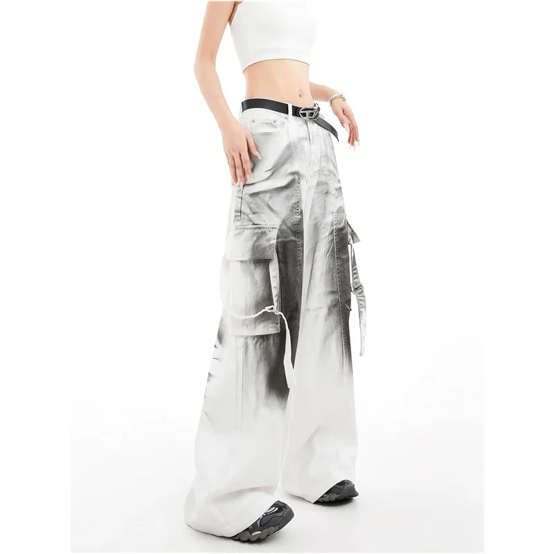 Vintage 2000s Y2K Baggy Denim Trouser Womens Washed Casual Cargo Pants Autumn Female High Street Retro Trashy Jeans 240806