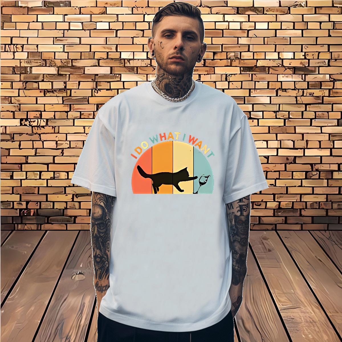 T Shirts Men 230g Cotton cat High Street Hip Hop Pure Cotton Custom Anime Men Tops Tees New Designer Cool Clothes