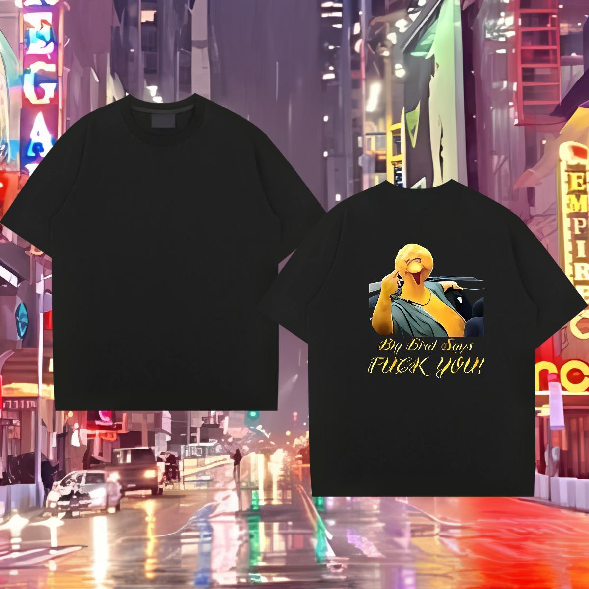 New Mens T Shirts 100% Cotton 230g bird High Street Hip Hop Top Tees Breathable Short Sleeve High Quality Men Tshirts Black Oversized