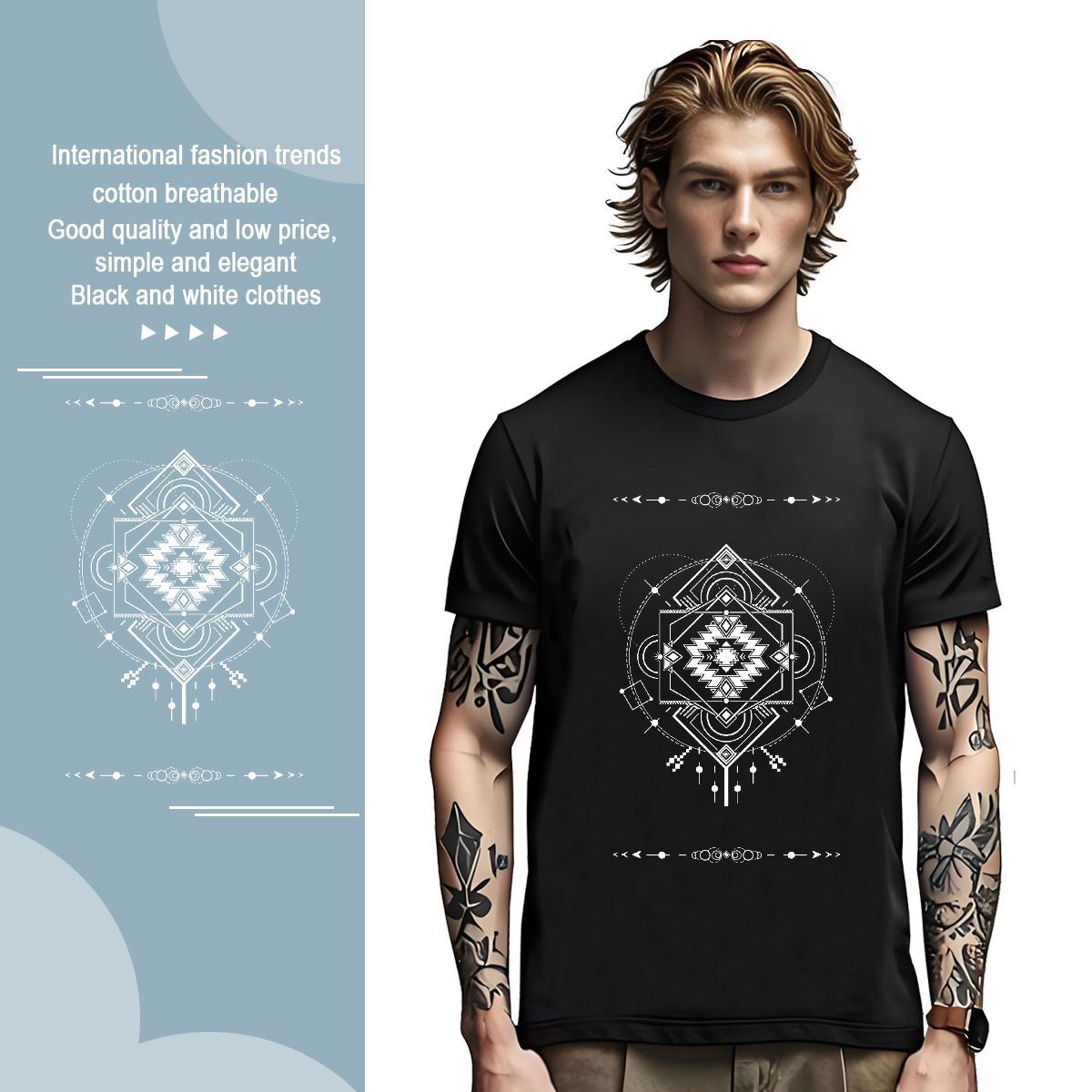 T Shirts Men 100% Cotton 230g Lines Street Breathable Soft Black Oversized Men Tees DIY Popular Clothings