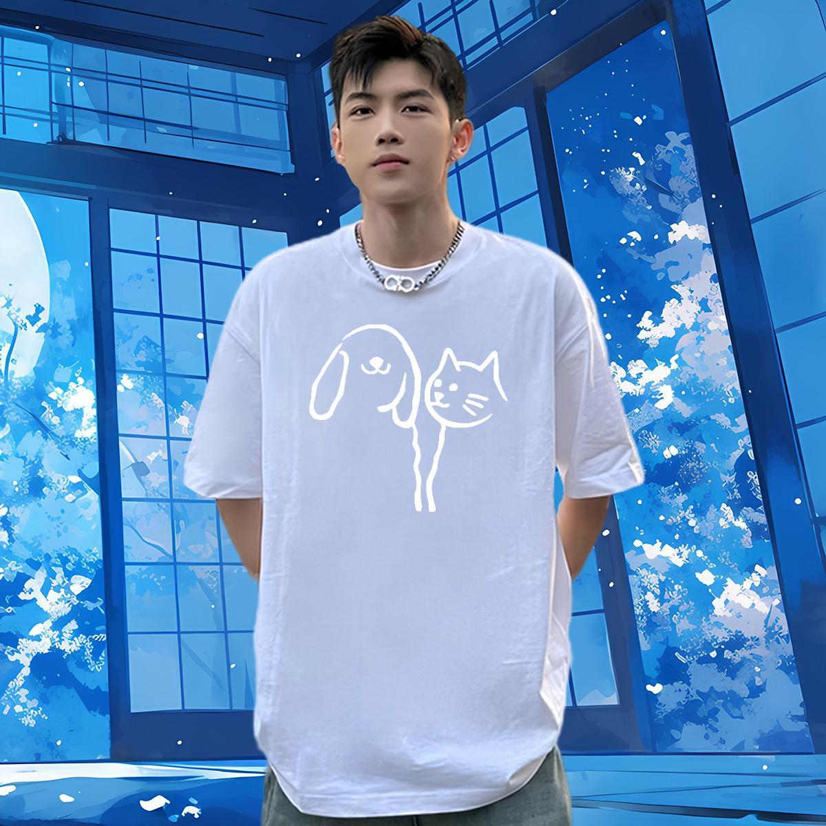 DIY T Shirt For Man 100% Cotton 230g cat Street Tshirts Pure Cotton High Quality Men Tops Tees Cartoon Print