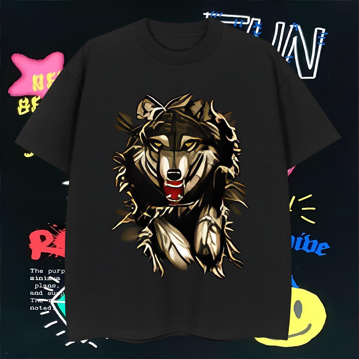 T Shirt For Man 230g Pure Cotton wolf Beach Breathable Oversized 4XL Tshirt for Man Woman Customized Loose Tops