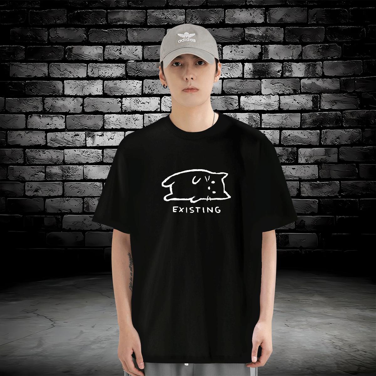 Man T Shirts 230g Pure Cotton cat Casual Beach O Neck Short Sleeves Oversized Men Tees Designer Fashion Soft Wear