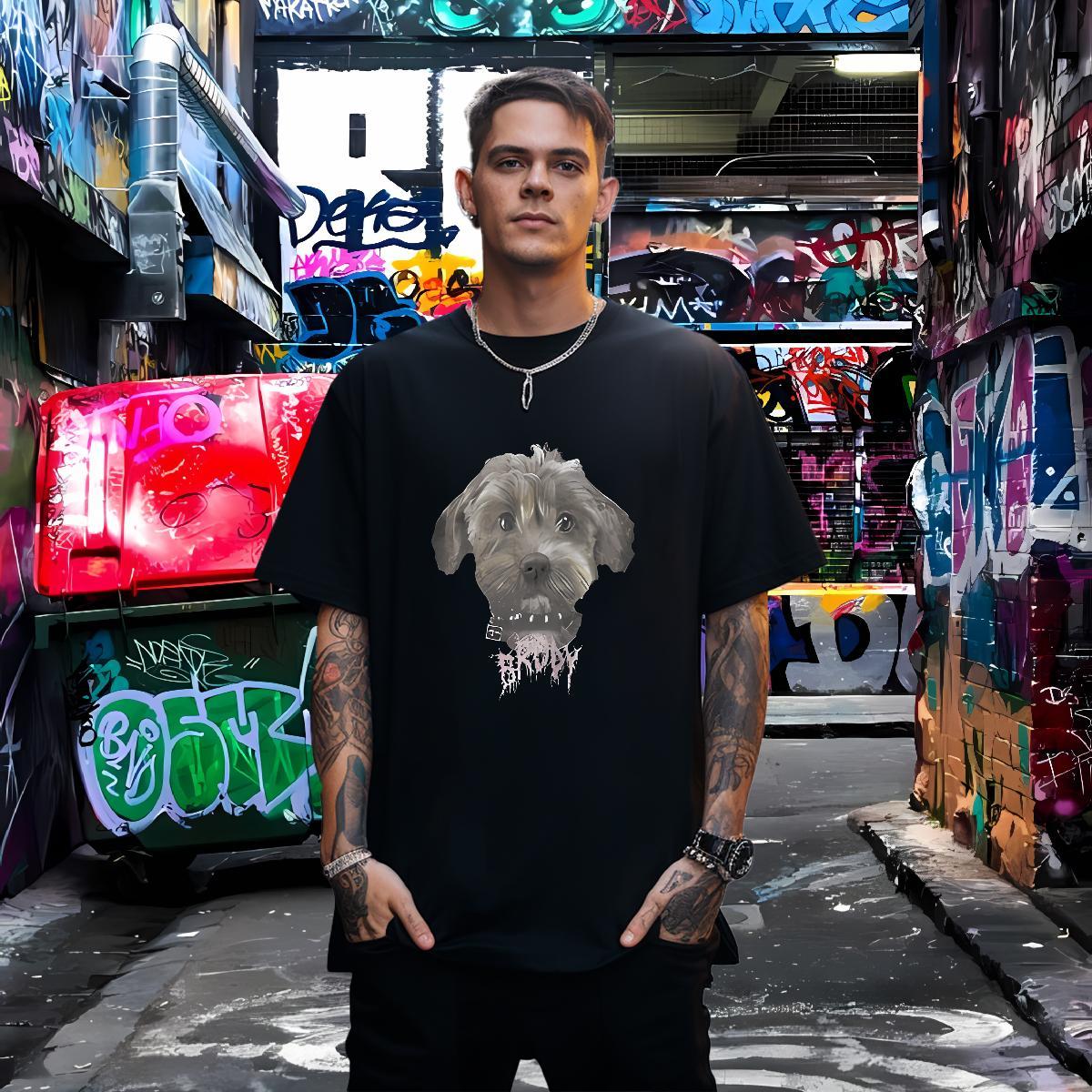 Mens T Shirts 100% Cotton 230g dog Hip Hop O-Neck Short Sleeve Graphic Tshirt for Man Woman DIY Customized Loose Fit Tops