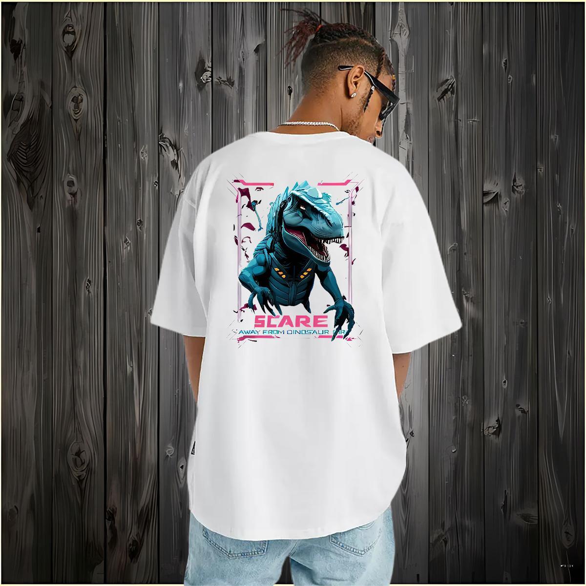 New T-Shirts for Men 100% Cotton 230g dinosaur Outdoor Clothings O Neck Short Sleeves Wholesale Men Tops Tees Asian Size