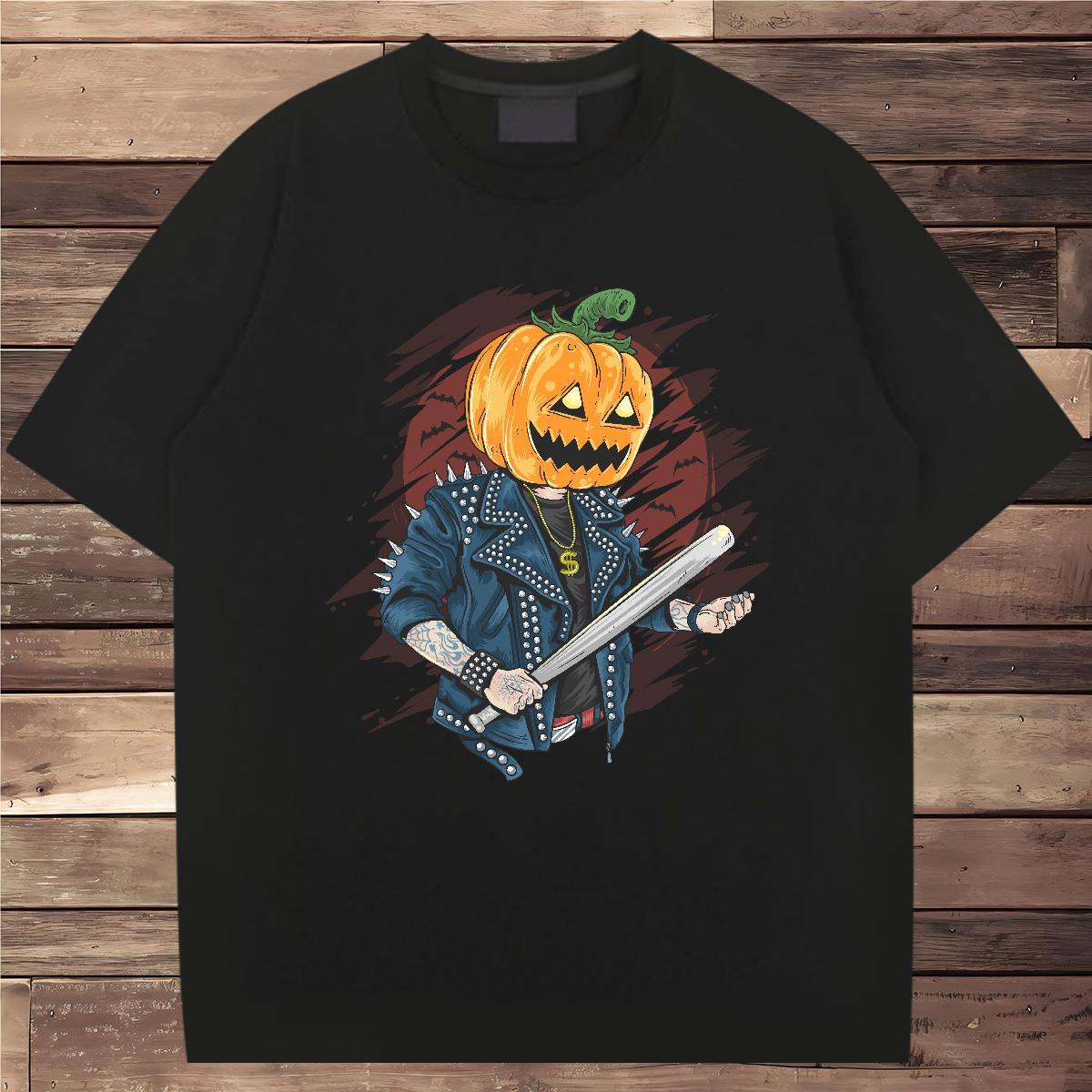 Fashion Men T Shirts 230g Pure Cotton pumpkin Anime Printing Street Tee Shirt Crew Neck Breathable Loose Fit Men Tshirts Custom Printing
