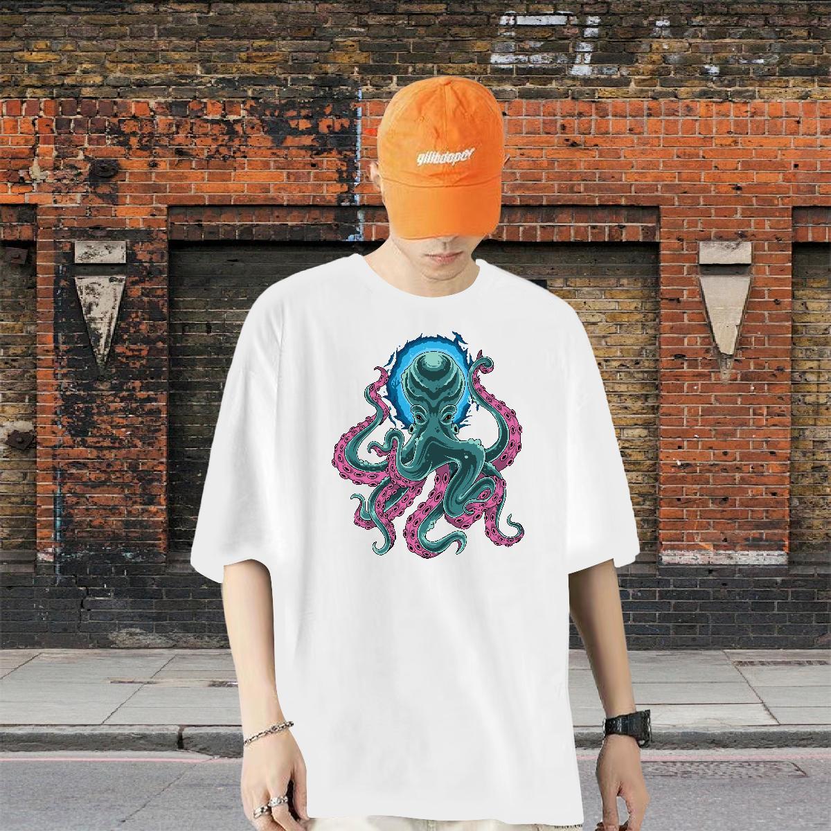 2024 New Men T Shirts 230g Cotton octopus Home Outdoor Clothings Crew Neck Breathable Wholesale Men Tops Tees DIY Anime