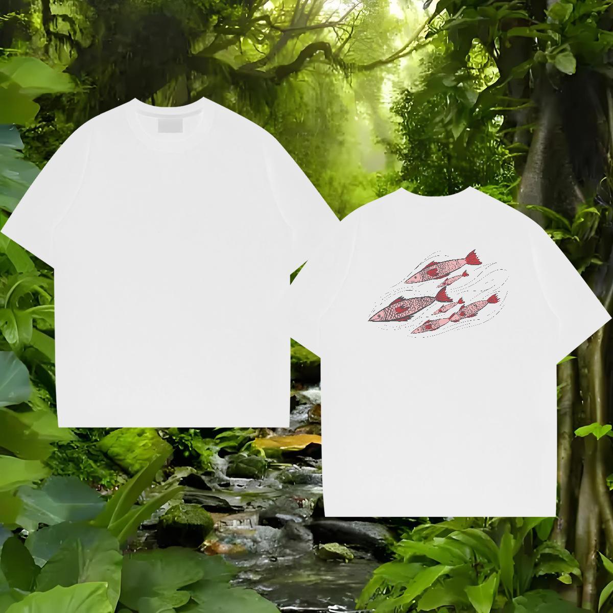 Fashion Designer T shirt 100% Cotton 230g fish Hip Hop Tops O Neck Short Sleeves Loose Fit Tshirt for Man Woman DIY Printed
