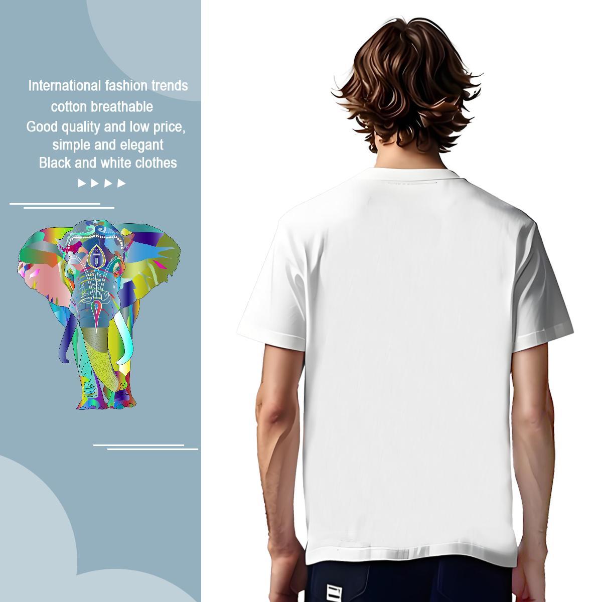 Man T Shirts 230g Pure Cotton Elephant Beach Breathable Short Sleeve Oversized Tshirt for Man Woman Fashion New Unisex Top Tees