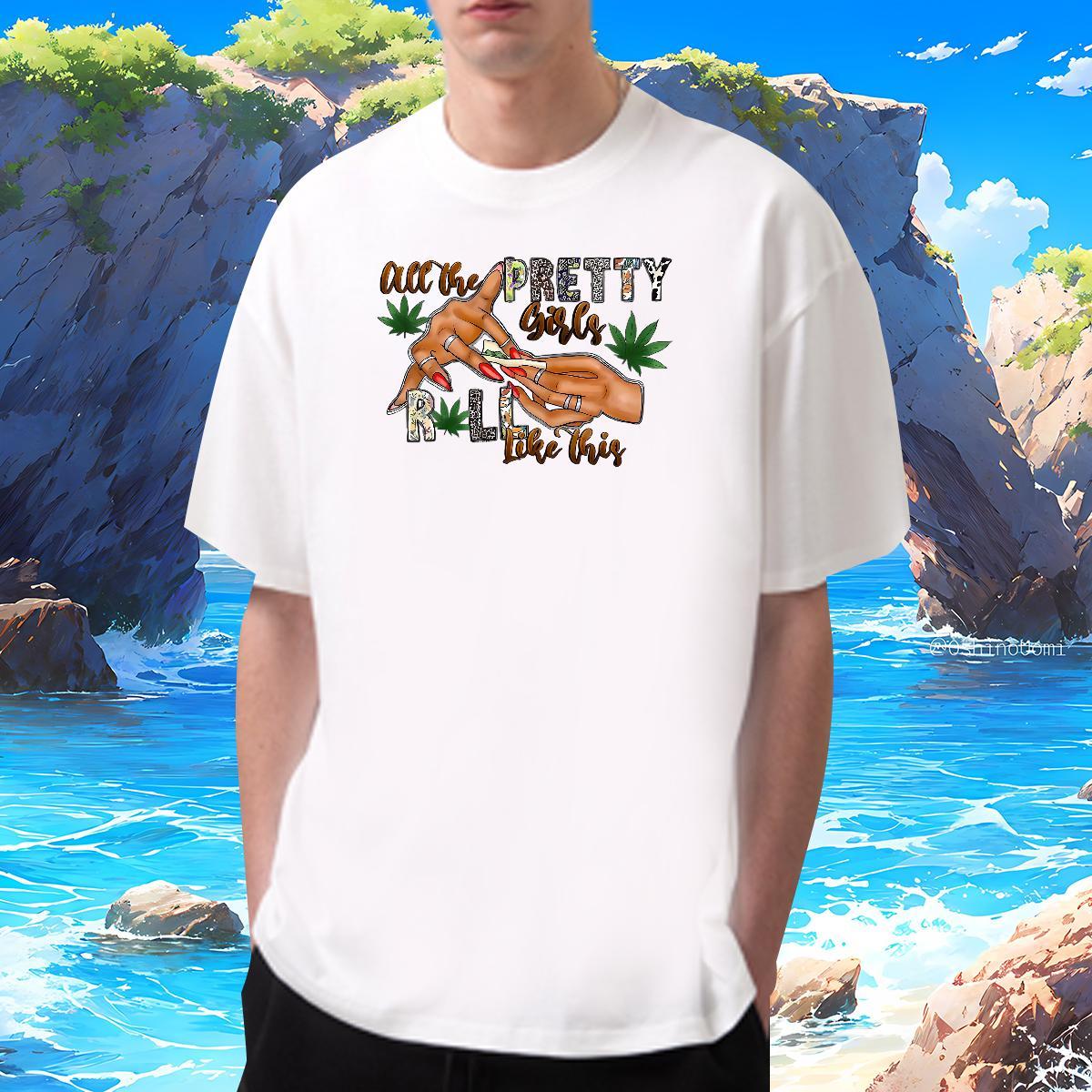 T Shirts Men 100% Cotton 230g hands Beach Breathable Short Sleeve Anime Print Men Tees Casual New Brand Polos