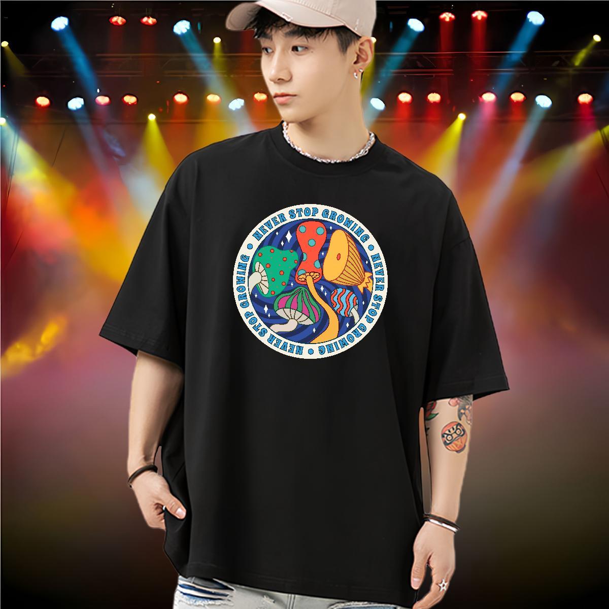 Classic Men T Shirts 100% Cotton 230g mushroom Street Polos Breathable High Quality Men Clothes T-Shirt Asian Size