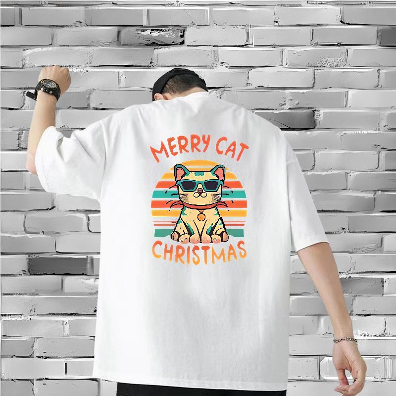 Casual New T-Shirts for Men 100% Cotton 230g cat Home Outdoor Top Tees Breathable Short Sleeve Unisex Men Tops Tees DIY Printed