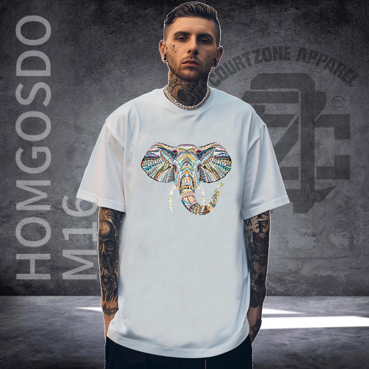 2024 DIY T-Shirts 230g Cotton Elephant Outdoor Top Tees Breathable Soft Loose Fit Tshirt for Man Woman DIY Anime