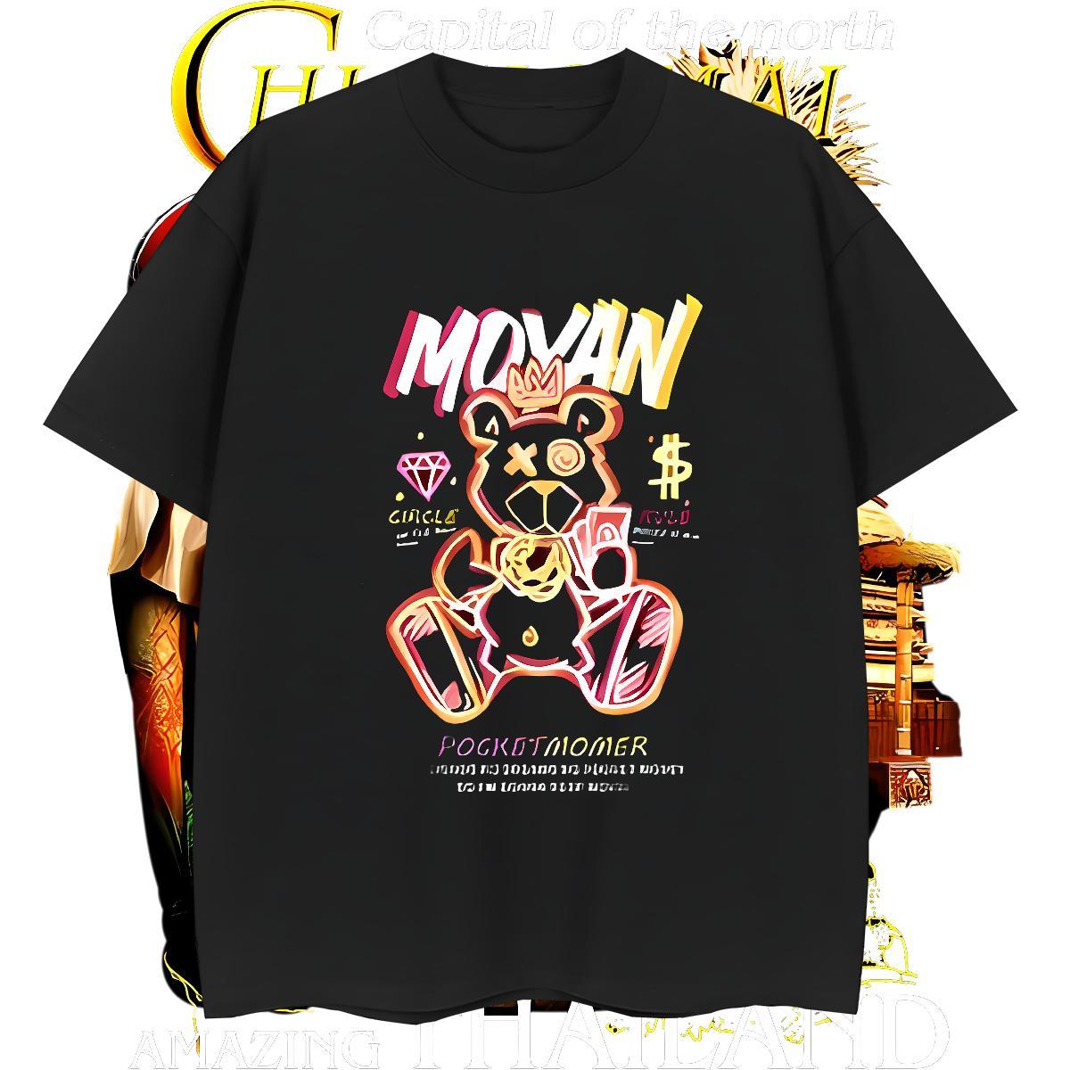 Soft Tshirts 230g 100% Cotton bear T shirt Daily Wear O Neck Short Sleeves Plus Size Cartoon New Designer Clothes