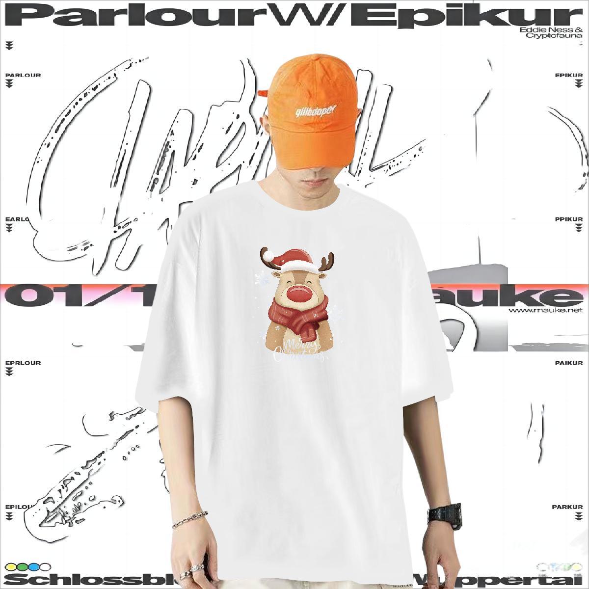 Fashion Designer T shirt 100% Cotton 230g Christmas Street wear Hip Hop Wear Short Sleeve Soft Free Shipping Men Tees Anime Print