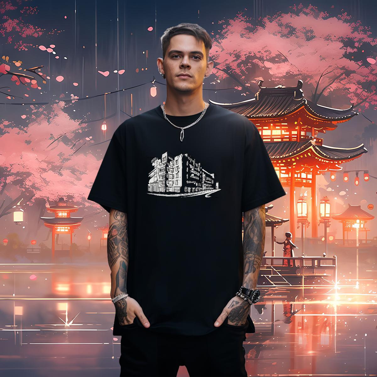 T-Shirts for Men 230g Cotton House Sport Crew Neck Breathable Cartoon Print Men Tees Fashion Casual Comfortable Clothes