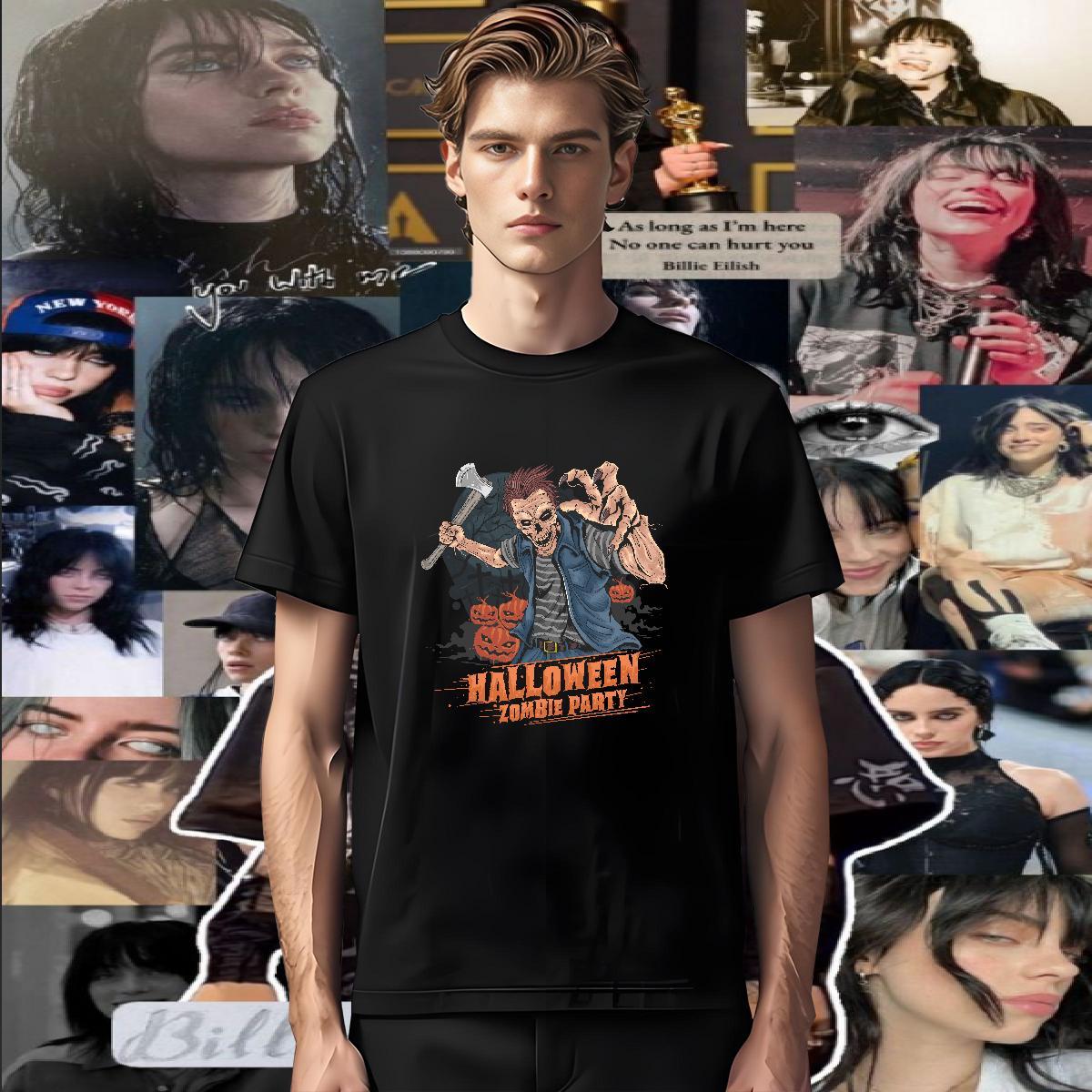 Classic Casual Men T Shirts 230g Pure Cotton Halloween Outdoor Tees Shirts Breathable Popular Men Tees Floral Print