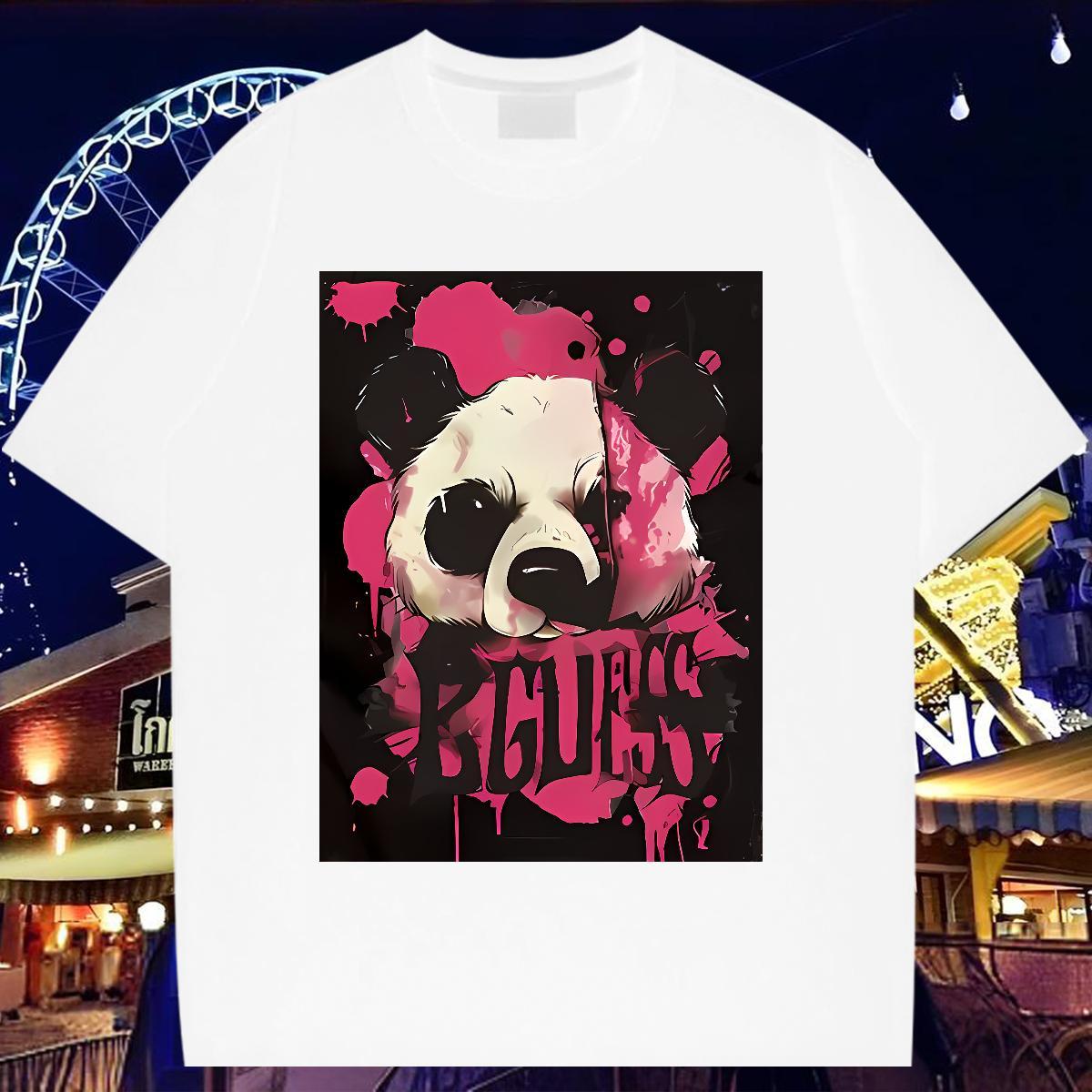 Classic T-Shirts for Men 230g Cotton panda Casual Clothes Breathable Short Sleeve Designer Couples T Shirts Plus Size Cartoon