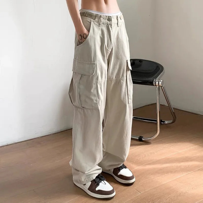 Cargo Pants For Men Hip Hop Y2k Trousers Man Slacks Baggy Multipockets Straight Harajuku Techwear Navy With Vintage In 240806