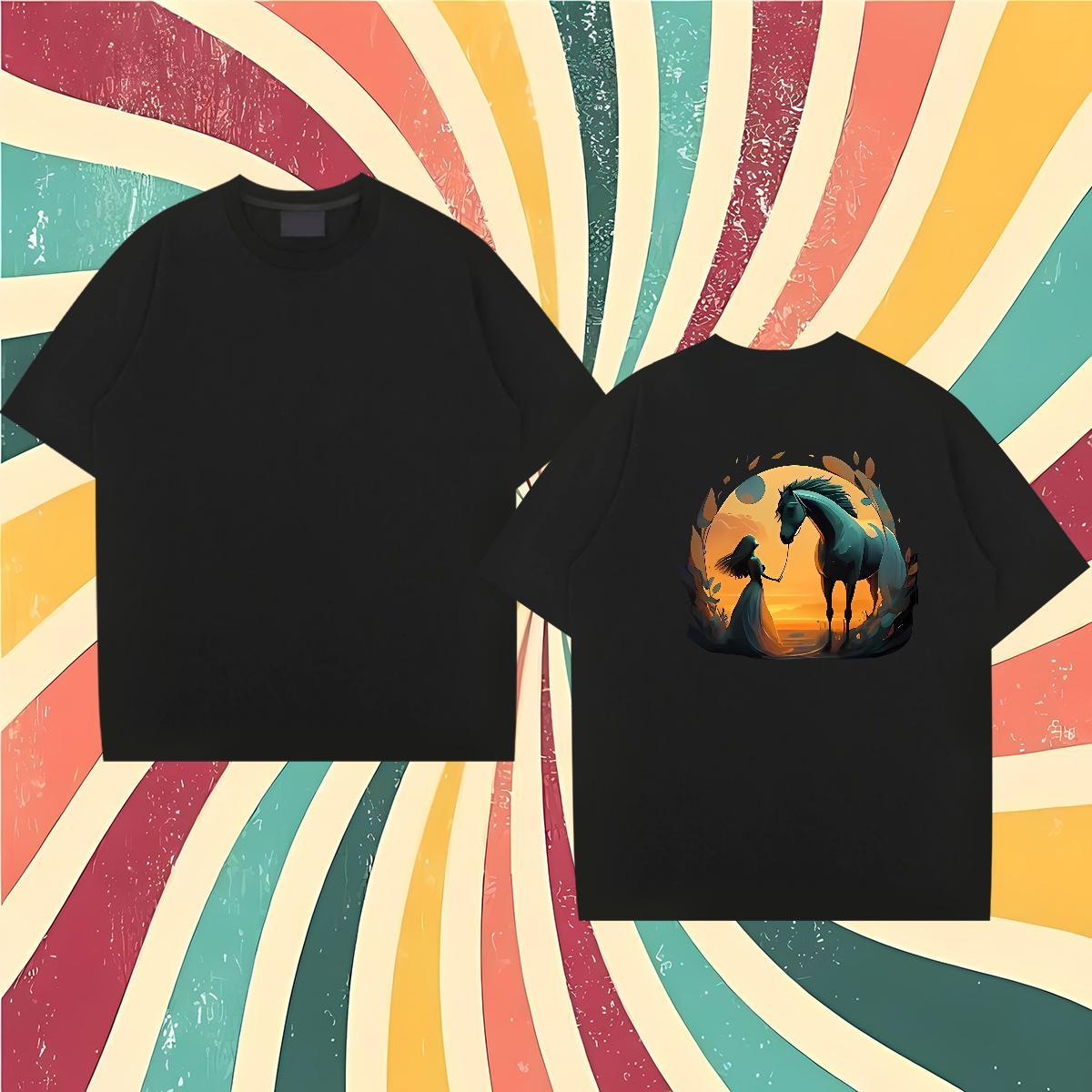 2024 DIY Mens T Shirts 230g Cotton horse Hip Hop Street Polos Short Sleeve O-Neck High Quality Men Tops Tees Oversized