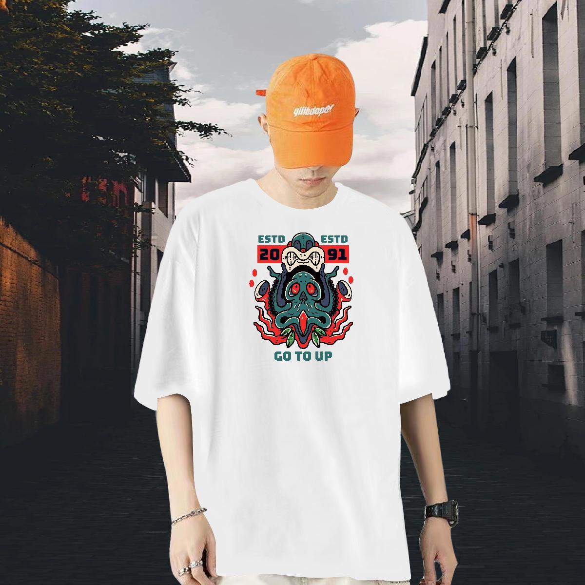 Free Shipping T Shirt For Man 230g Cotton octopus Street wear Hip Hop Tshirts Breathable Soft Designer Men Tops Tees DIY