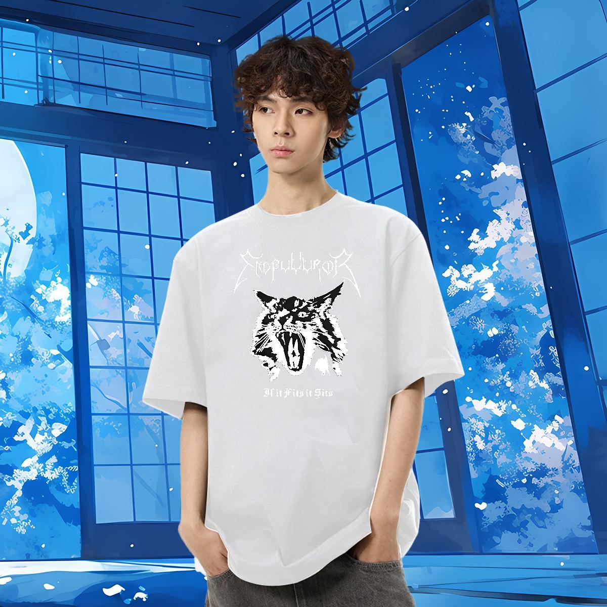 Free Shipping Mens T Shirts 100% Cotton 230g ferocity Daily Outfit Clothes Breathable Crew Neck Unisex Men Tees Custom Cartoon