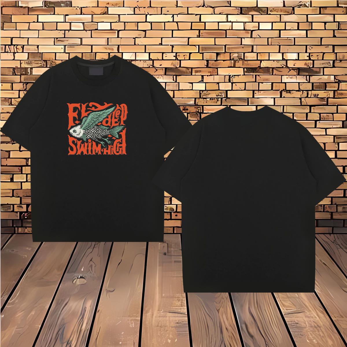 Fashion Casual T-Shirts for Men 230g 100% Cotton fish Casual Beach Clothes Short Sleeve O-Neck Soft Couples T Shirts Customized