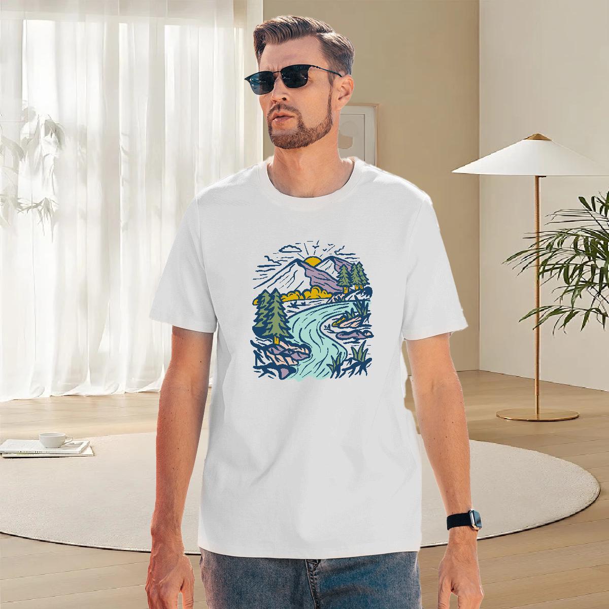Free Shipping Tshirts 100% Cotton 230g Street Wear Mountain Custom Printed Short Sleeve O-Neck Fashion New T Shirts Men Tops Tees