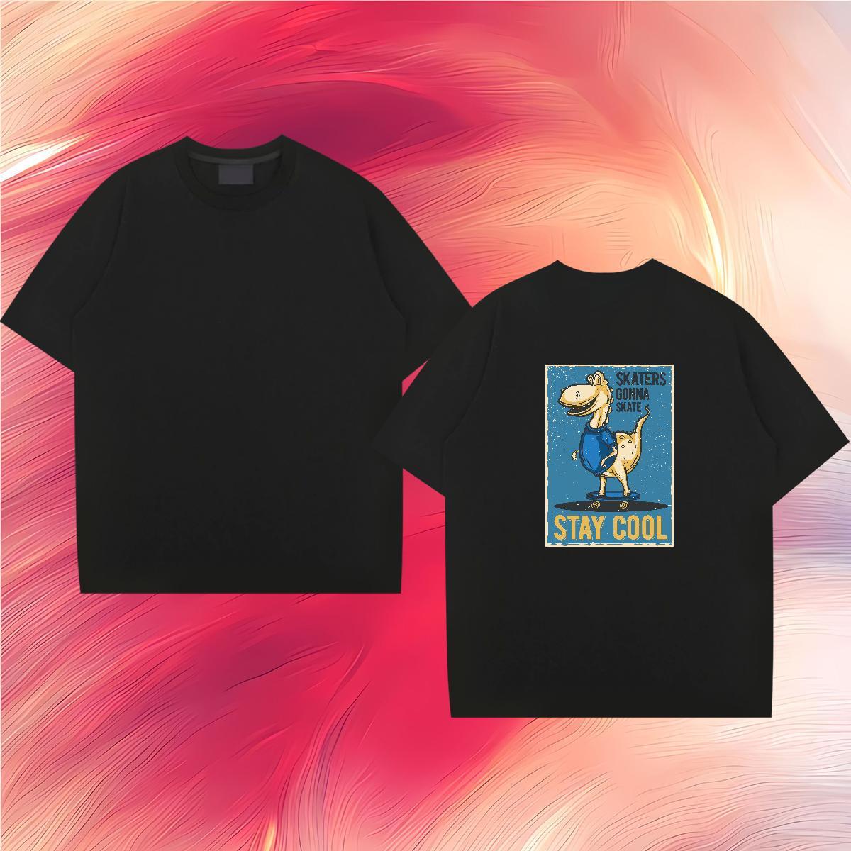 Classic Casual T shirt 230g Pure Cotton dinosaur Hip Hop Street Polos Round Neck Short Sleeve Loose Fit Men Tees Oversized