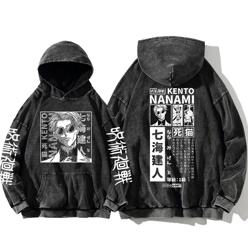 Jujutsu Kaisen Satoru Gojo Sweatshirts Anime Mens High Quality 100% Washed Cotton Hoodie Winter Oversized Streetwear Clothing 240806