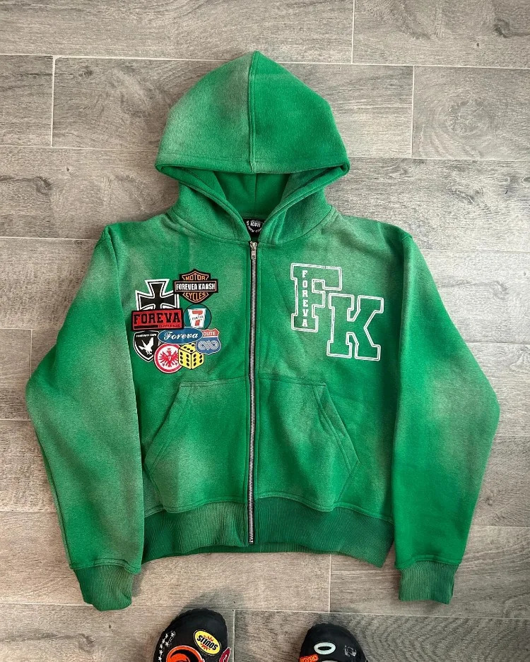 American High street vintage letter print hoodie men Y2K Goth Harajuku fashion zipper couple loose sweatshirt 240806