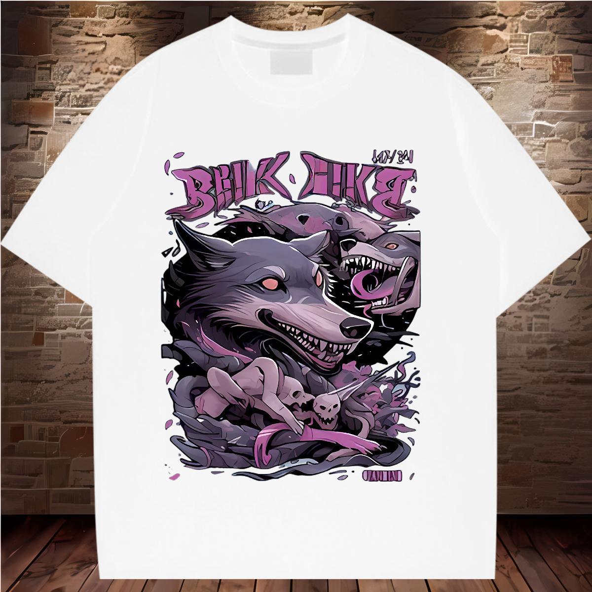 Loose Women T Shirts Breathable Tshirt for Man Woman Cartoon Anime wolf Sports Street Wear 230g 100% Cotton Custom Clothings